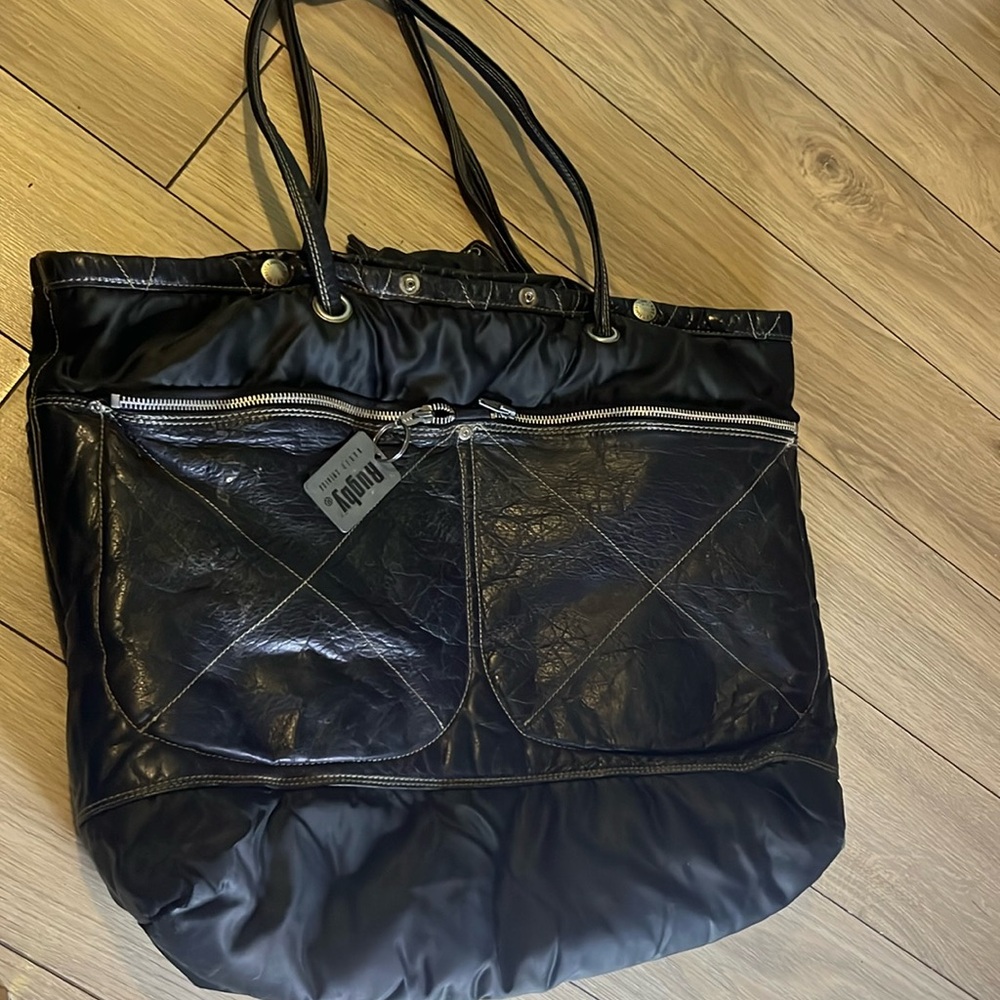 Rugby leather/nylon tote bag